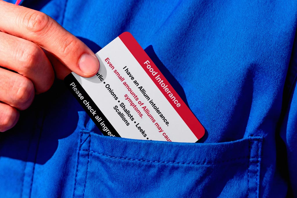 AllergIQ allergy card being carried in a pocket